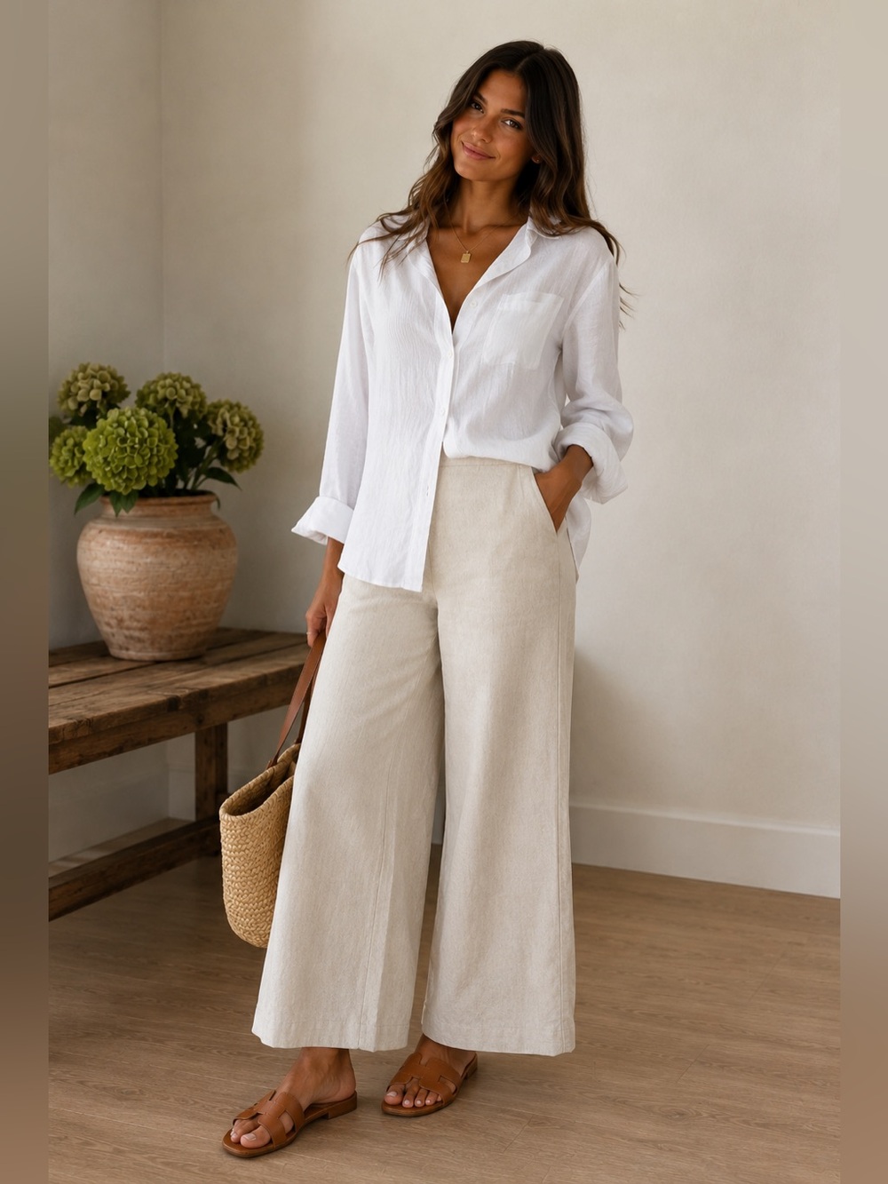 Only child High-Waist Wide-Leg Linen Pants - Light Beige